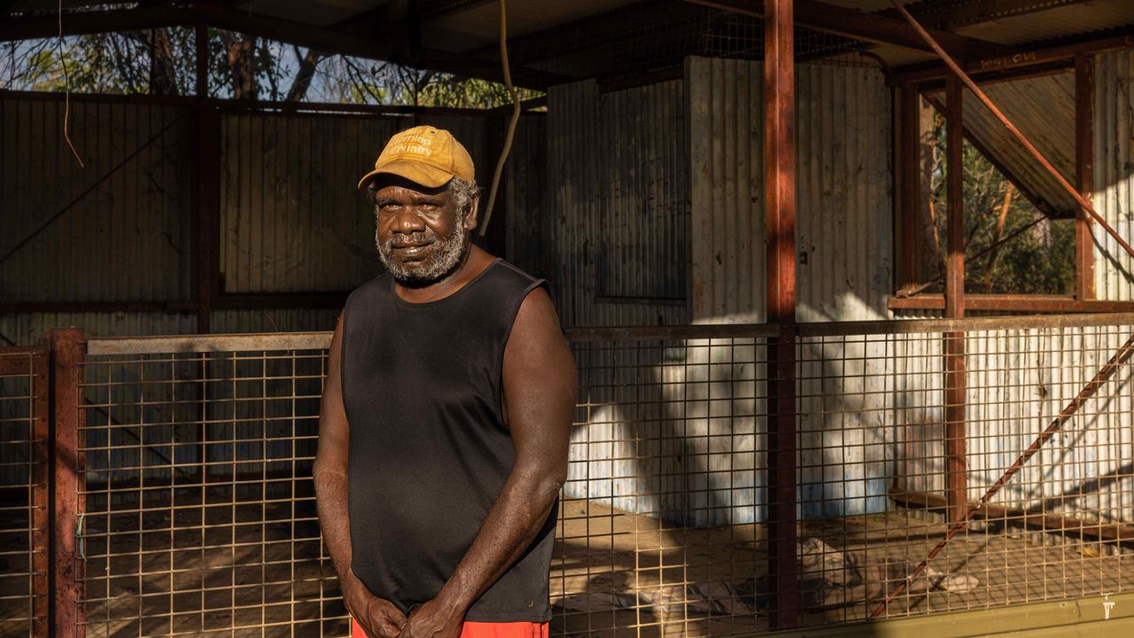 Russell Brian in front of the old Buluhkaduru Homelands Learning Centre, where he went to school.