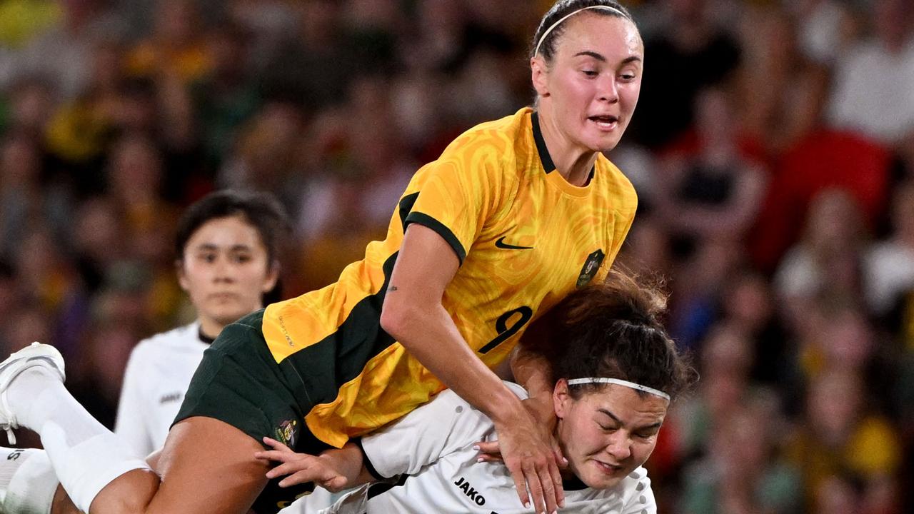 Caitlin Foord always puts her body on the line for the Matildas. Picture: William West / AFP