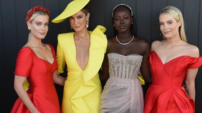 (L-R) Lady Amelia Spencer, Delta Goodrem, model Adut Akech and Lady Eliza Spencer in the Lexus marquee. Picture: NCA NewsWire / Josie Hayden