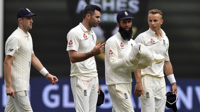 From L-R: England's Chris Woakes, James Anderson, Moeen Ali and Tom Curran.