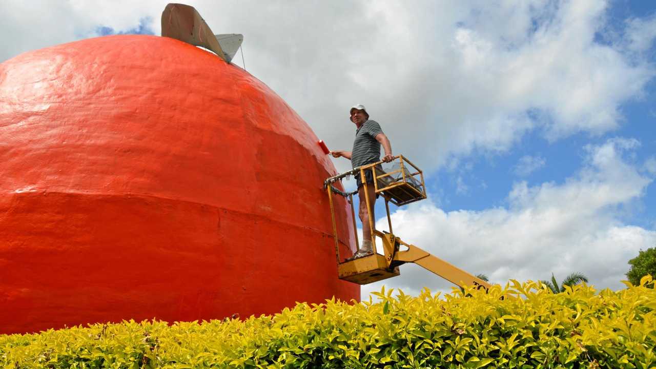 BIG BUY: Neil Richards working hard to have Gayndah's Big Orange looking fresh. Picture: Felicity Ripper