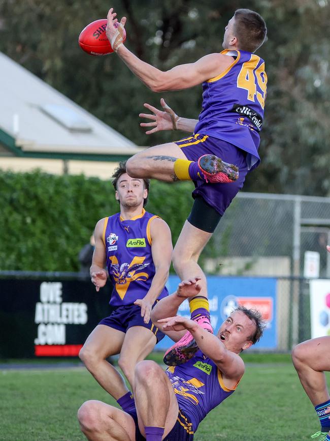 EFL: And takes out teammate Tyson Hyams. Picture: George Salpigtidis