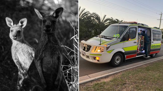 A man in his 70s was rushed to hospital with multiple lacerations following a kangaroo attack near Bundaberg.