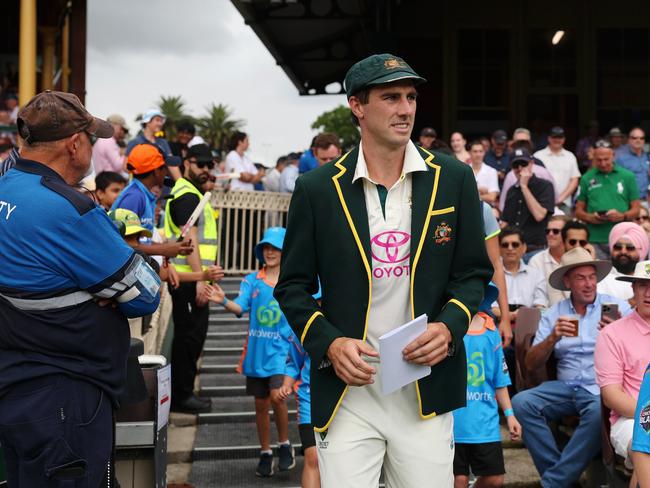 Pat Cummins walks out onto the field for the coin toss. Picture: Cameron Spencer/Getty Images