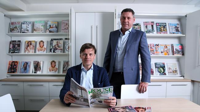 Bauer Media chief operating officer Veit Dengler and CEO Brendon Hill at their offices in Sydney. Picture: Britta Campion