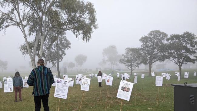 Anti Vaxxer group Forest of the Fallen held a pop up ‘event’ at Sturt Reserve in Murray Bridge ahead of Anzac Day. Picture: supplied