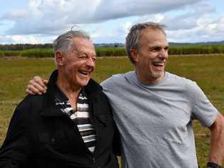 Bob Sherwell with his pastor Joel Baker after doing a charity skydive. Picture: Mark Furler