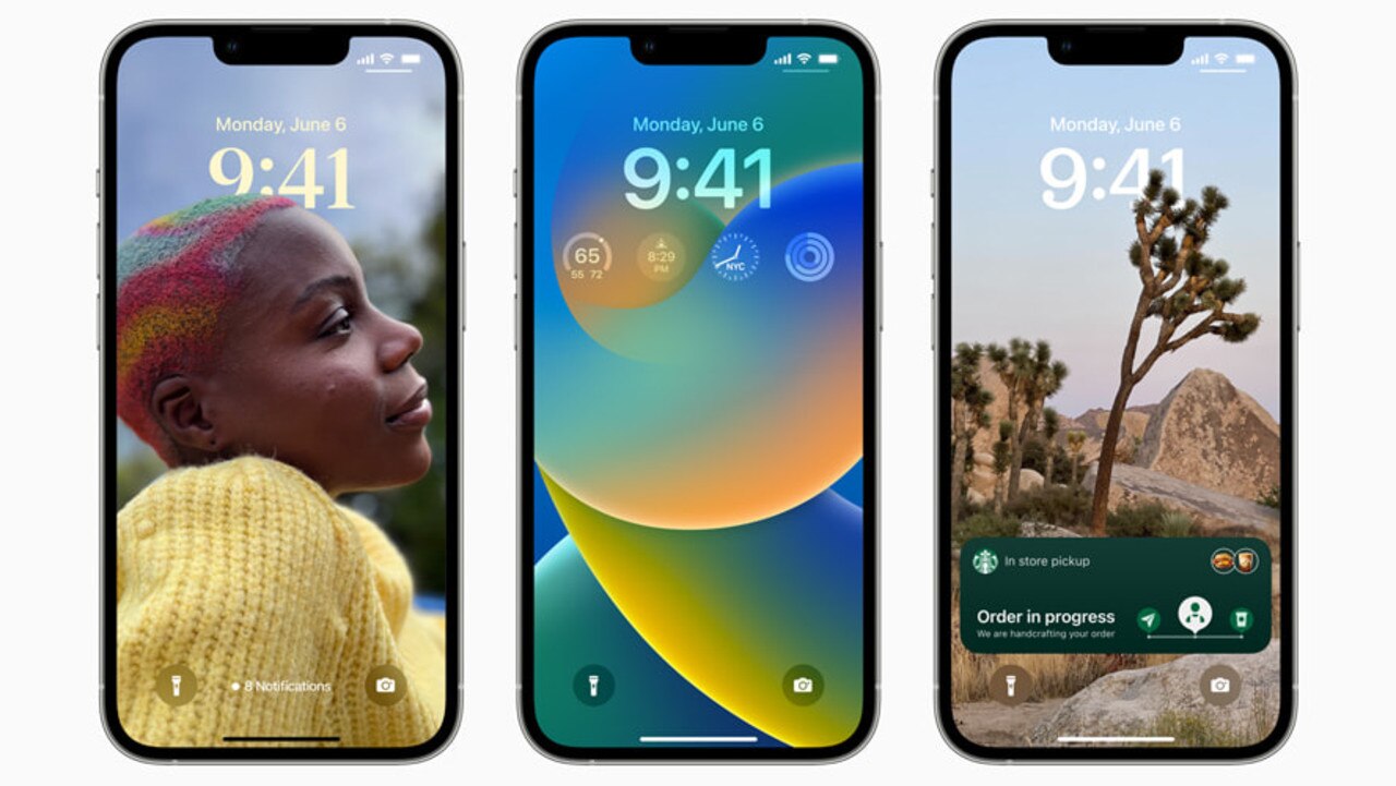 iOS 16 users will be able to customise their lock screens. Picture: Supplied/ Apple