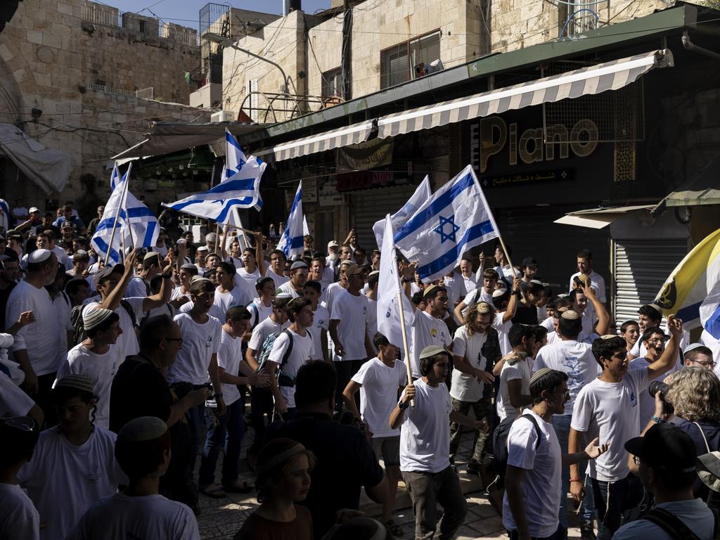 Israelis march through the Muslim Quarter of the Old City. Picture: Getty Images