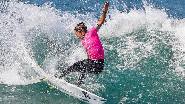 Sally Fitzgibbons (pictured during Round 4 at Trestles earlier in the year) was leading the world title points race.