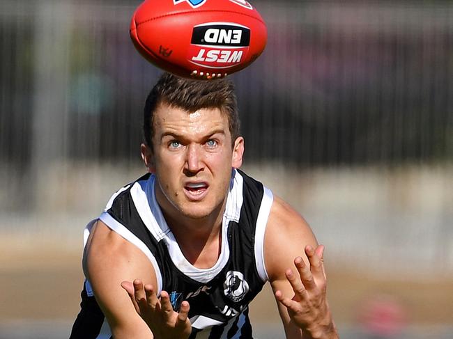 04/05/19 - SANFL: Port Adelaide v Central District at Alberton Oval.  Port's Jack Trengove with eyes on the ball. Picture: Tom Huntley