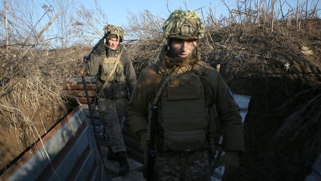 Ukrainian reserves on the frontline with Russia-backed separatists near Avdiivka, southeastern Ukraine, on Saturday. Picture: AFP