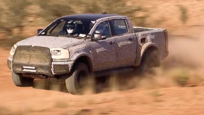 The Ford Ranger Raptor is yet to be unveiled. Unconfirmed reports claim it only has a 2.0-litre turbo diesel engine in Australia. Picture: Supplied.