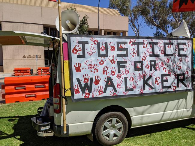 Scenes outside the Alice Springs Local Court during Zach Rolfe’s committal hearing in September last year. Picture: JASON WALLS