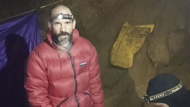 American caver Mark Dickey, 40, is shown trapped inside Morca cave near Anamur, southern Turkey. Picture: Turkish Government Directorate of Communications