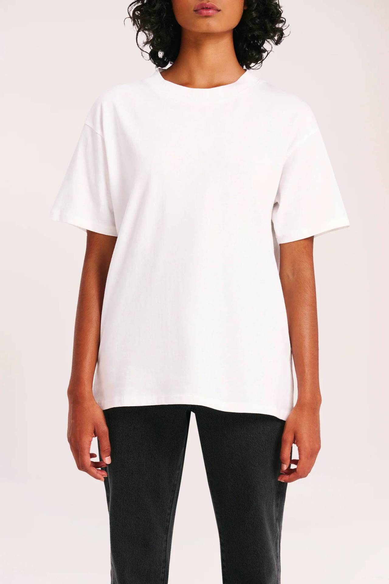 <h3><a href="https://www.nudelucy.com.au/" target="_blank" rel="nofollow noopener">Nude Lucy</a></h3><p>For an affordable white tee that&rsquo;s both perfectly heavyweight and impeccably cut, look to Australian label Nude Lucy. The local brand&rsquo;s 100 per cent organic cotton iteration boasts a boxy boyfriend silhouette which features an on-trend crew neckline. Wear tucked into a straight-legged pair of jeans for the ultimate off-duty ensemble.</p><p><strong>Material</strong>: Organic cotton | <strong>Sizes</strong>: XXS - XXL | <strong>Cut</strong>: Crew neck | <strong>Rating</strong>: N/A | <strong>Returns:</strong> 30-day policy | <strong>Shipping:</strong> Free over $100</p><p><strong>SHOP NOW:</strong> Organic boyfriend tee, $60 from <a href="https://www.nudelucy.com.au/collections/t-shirts/products/organic-boyfriend-tee-white" target="_blank" rel="nofollow noopener"><strong>Nude Lucy</strong></a></p>