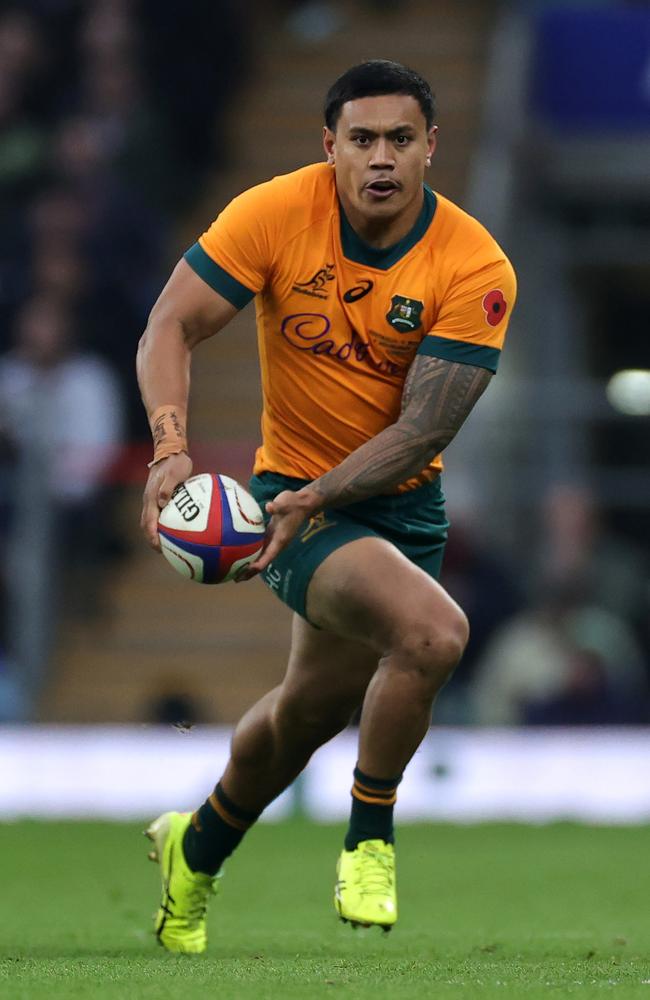 Len Ikitau, who was outstanding for the Wallabies in their historic win against England, is one of a plethora of Australian internationals off-contract after next season. Picture: Getty Images