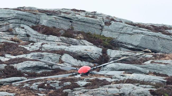 The rotor of the helicopter that crashed off Bergen, killing all 13 people on board. Picture: AFP / NTB scanpix / Torstein Boe