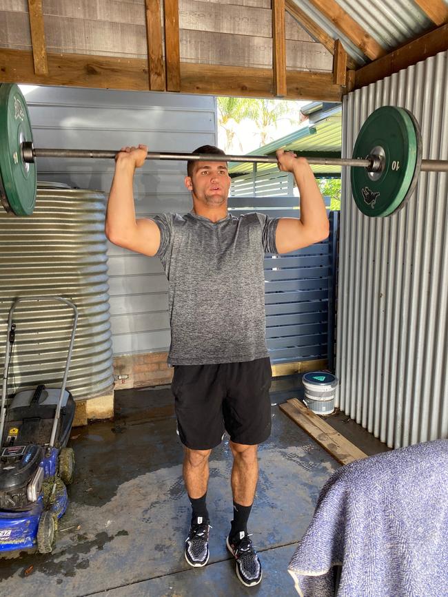 Nathan Cleary trains in isolation. Picture: Nick Walshaw