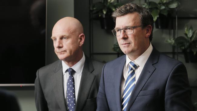 Cities Minister Alan Tudge, right, and Treasurer Peter Gutwein. Picture: MATHEW FARRELL