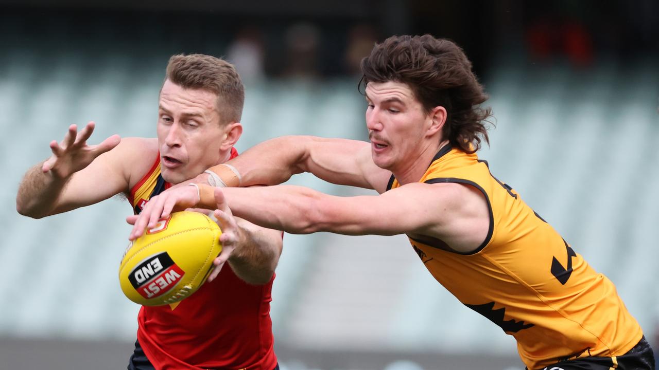 Mitch Hardie (left) in action for South Australia. Picture: SANFL Image/David Mariuz