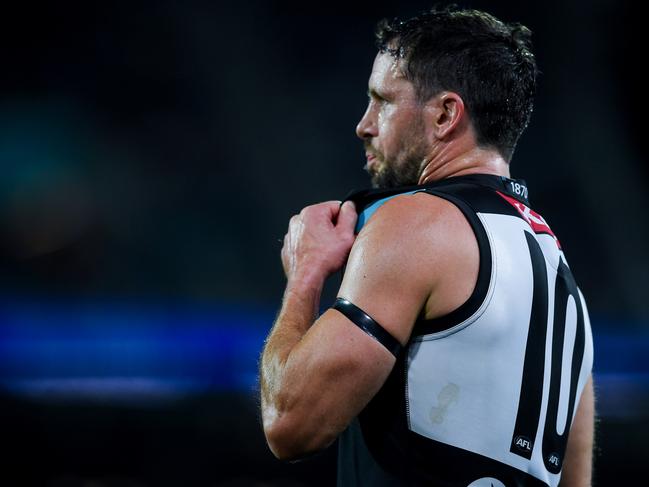 ADELAIDE, AUSTRALIA - SEPTEMBER 16: Travis Boak of Port Adelaide  during the AFL Second Semi Final match between Port Adelaide Power and Greater Western Sydney Giants at Adelaide Oval, on September 16, 2023, in Adelaide, Australia. (Photo by Mark Brake/Getty Images)