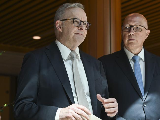 Prime Minister Anthony Albanese and Leader of the Opposition Peter Dutto. Picture: NewsWire / Martin Ollman