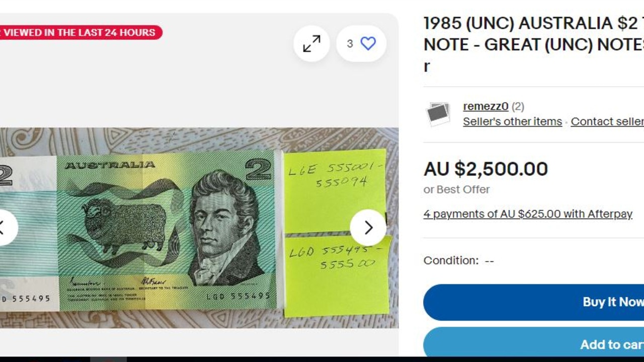 A $2 Australian note for sale on eBay for $2500