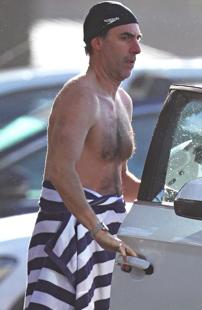 Sacha Baron Cohen after a morning dip at Whale Beach. Picture: Backgrid