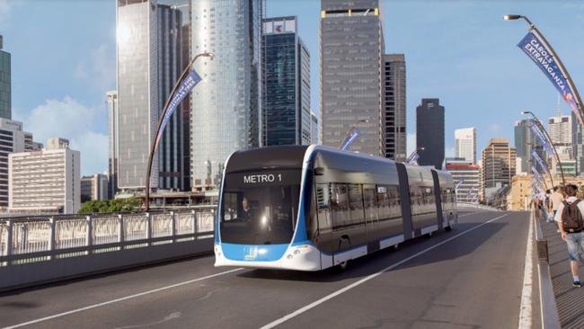 State-of-the-art vehicles that will service the Brisbane Metro, which could cost a further $100 million due to late changes.