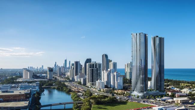 Artist impression of the mammoth two-tower, 522-unit development `Elegance' which was planned for the Gold Coast Hwy site.