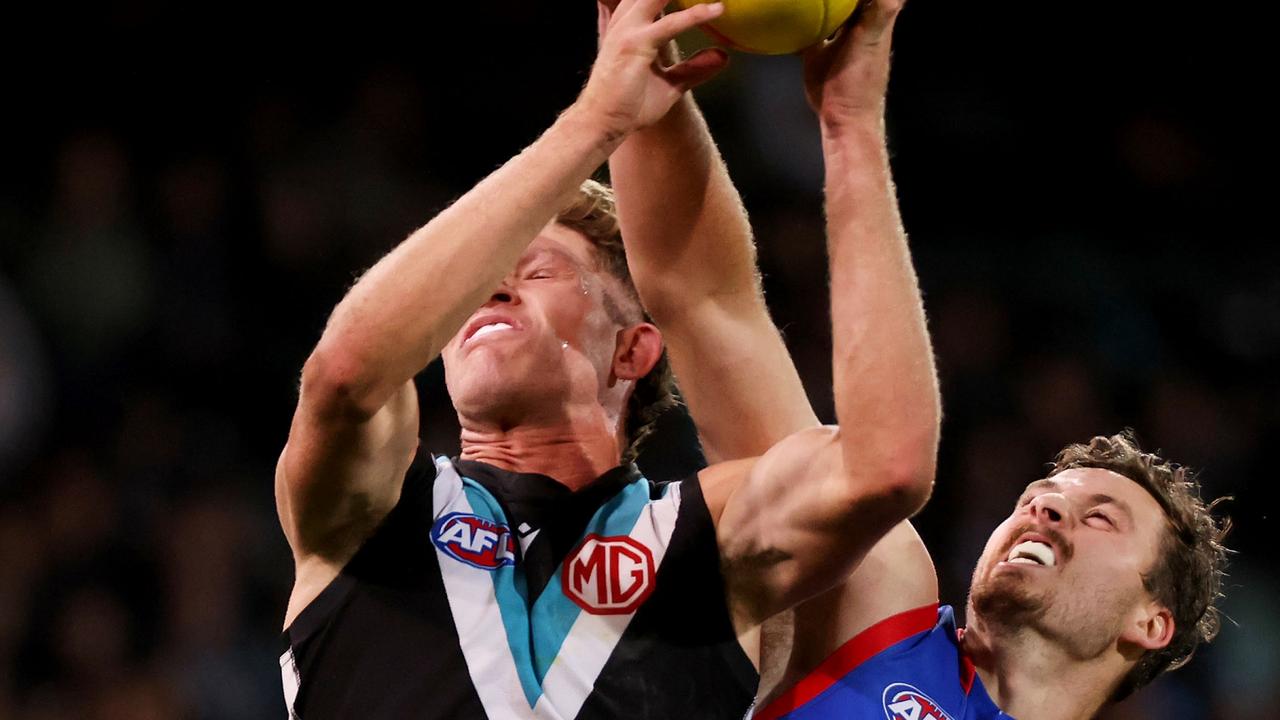 Mitch Georgiades was a key if innacurate target in Port’s forward line against the Bulldogs. Picture: Getty Images