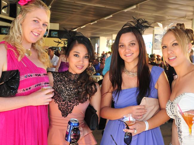 Ladies Day 2012 at Cluden Park race track, Townsville. L-R Jess King of Pimlico, Carla Neilsen of Rasmussen, Mailyn McCabe of Kirwan and Isabel Hughes of Douglas.