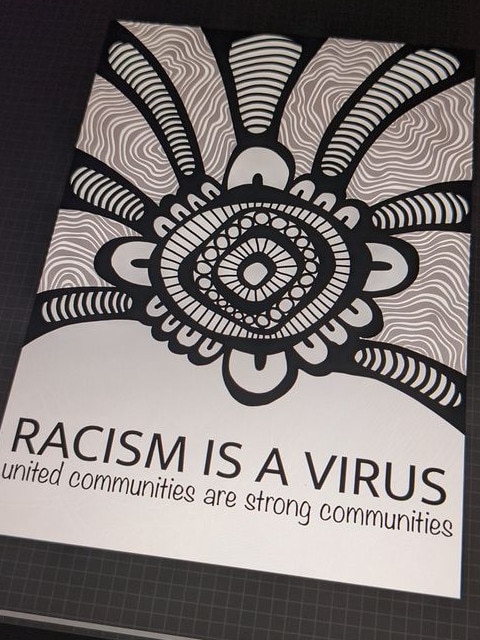 One of the stickers Scott Rathman, Contemporary Aboriginal artist, created to combat the NSN propaganda. Picture: Supplied