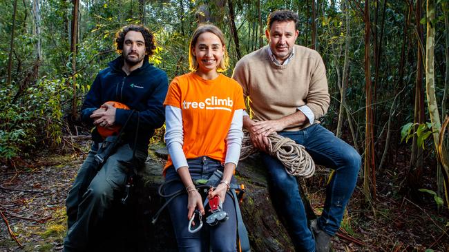 Lennan Whiting from ForestrySA and Maisie and Seb Packer from TreeClimb in Kuitpo Forest, soon to be home a new adventure attraction. Picture: Matt Turner