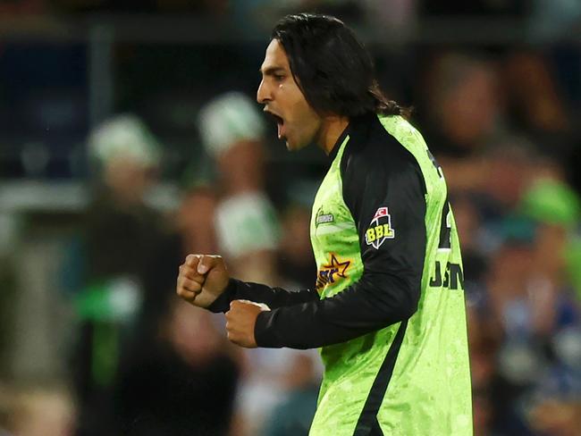 Jason Sangha celebrates the wicket of Glenn Maxwell earlier this season. Picture: Mike Owen/Getty Images