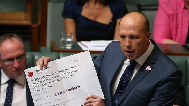 Home Affairs Minister Peter Dutton in question time yesterday. Picture: Kym Smith