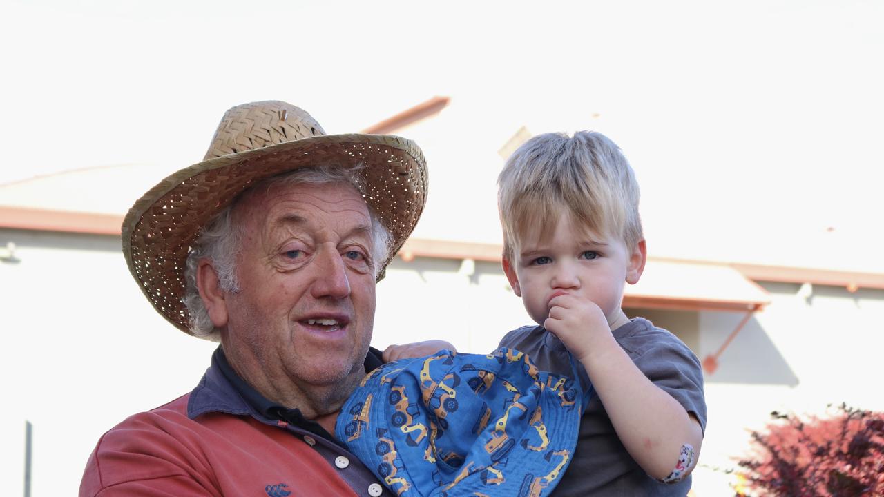 Frank Jory with his grandson Atley (2) as he prepares to vote at Riverside High School. Picture Stephanie Dalton