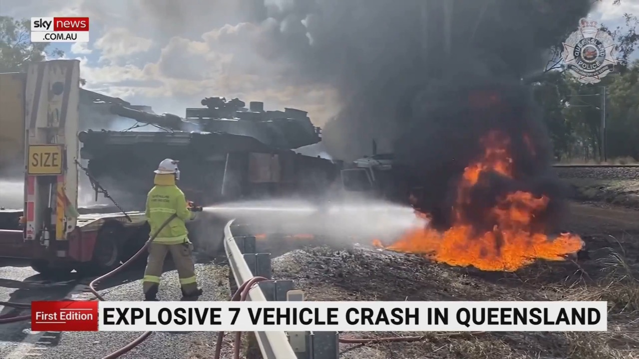 Explosive seven vehicle crash in Queensland