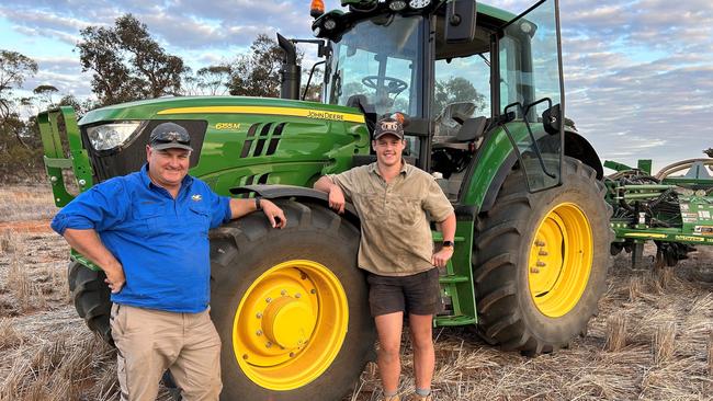 John Wright with year-11 student Jet Newick, 16, who is completing his second year of Certificate II in Agriculture.