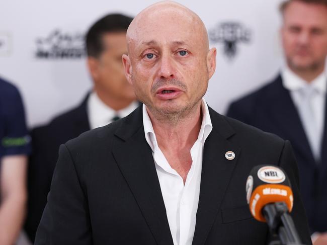 NBL owner Larry Kestelman speaking to the media during a NBL media announcement. Picture: Matt King/Getty Images for the NBL