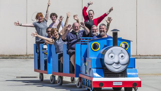 All aboard ... Tom the Train was made as part of a Work for the Dole project at Envision Employment Services, Seaford. Picture: Valeriu Campan