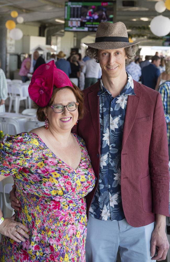 Kylie and Chris Maxwell at Warwick Cup race day at Allman Park Racecourse, Saturday, October 14, 2023. Picture: Kevin Farmer