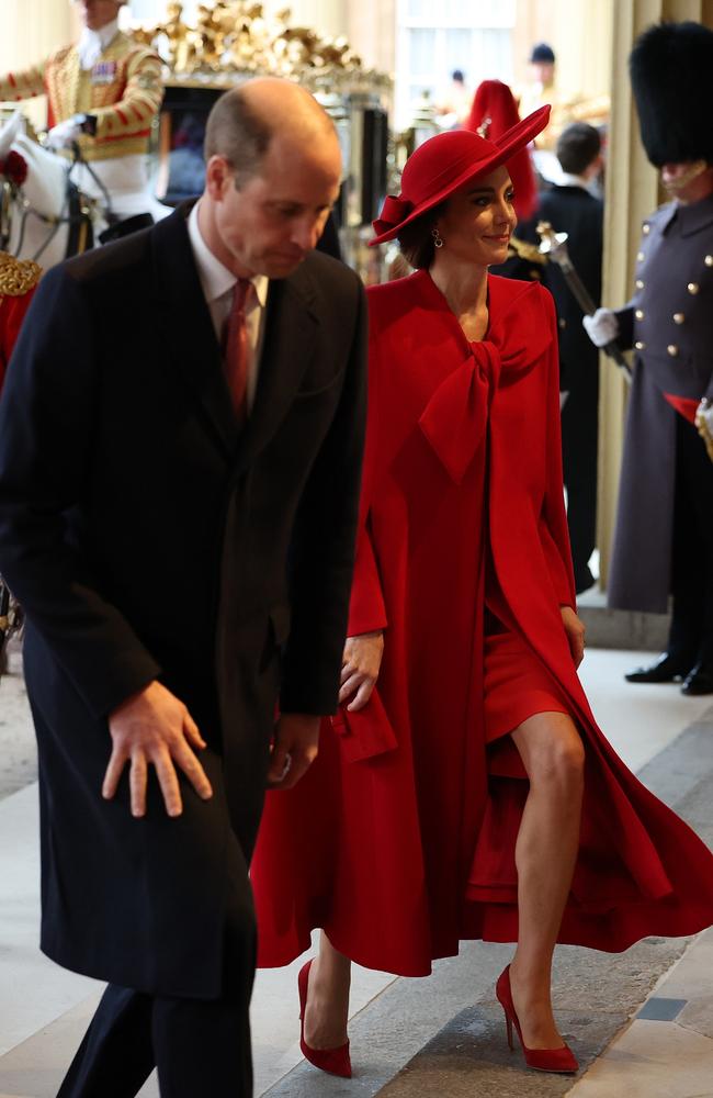 Catherine, Princess of Wales showed off her legs in a striking red outfit during her latest royal appearance. Picture: WPA Pool/Getty Images