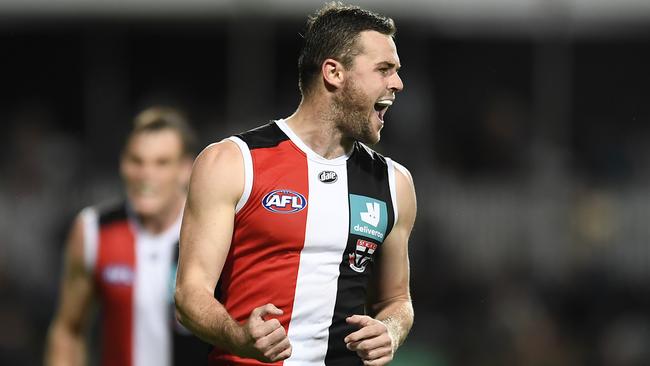 Brad Crouch had plenty of the footy against his old side. Picture: Albert Perez/AFL Photos/via Getty Images