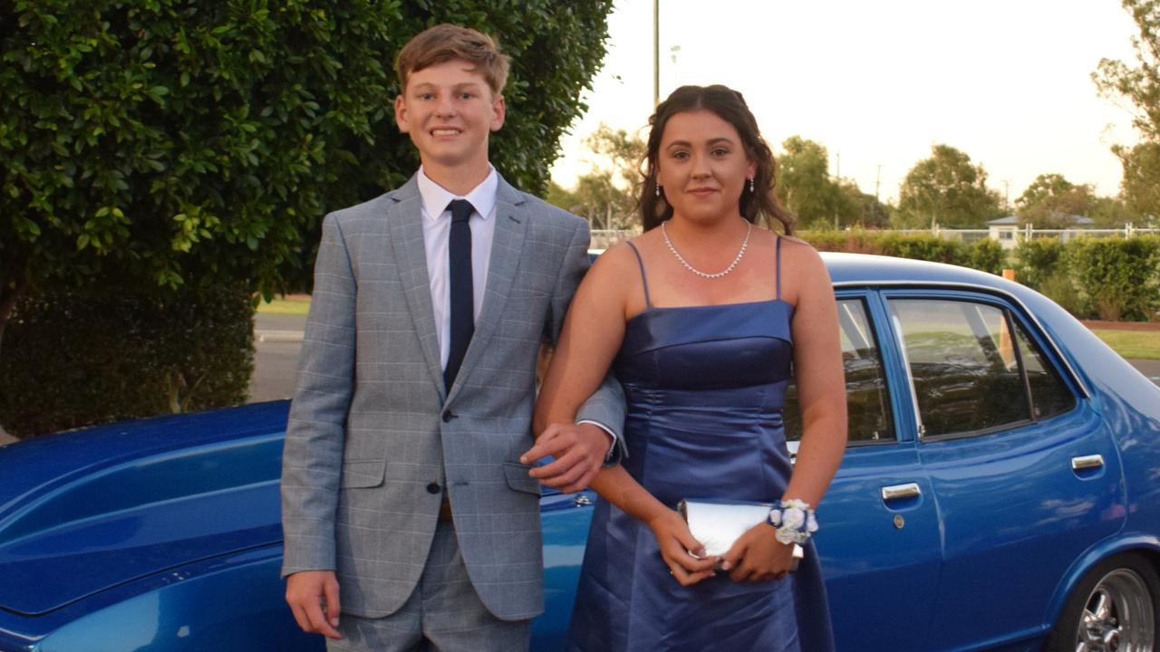 Lachie Hart and Indiannah Patrick stunned on the red carpet at Our Lady of Southern Cross College's formal for 2023. Picture: Emily Devon