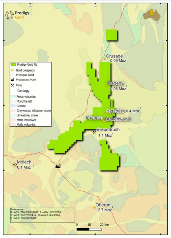 Location of the Tregony and Hyperion deposits. Pic: Prodigy Gold