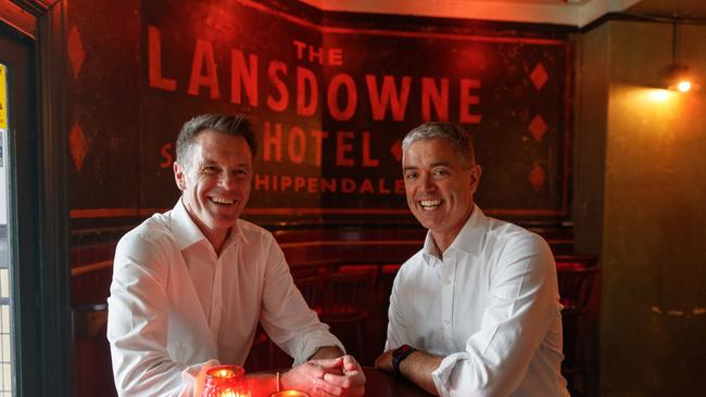 NSW Labor Leader Chris Minns and Minister John Graham at the announcement of a a live music initiative at the Lansdowne Hotel in Chippendale earlier this year. Picture: NCA NewsWire / David Swift