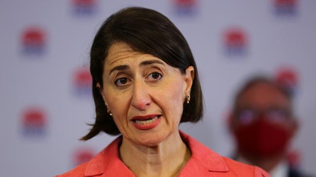 NSW Premier Gladys Berejiklian provides a COVID-19 update at a press conference at Martin Place in Sydney on Monday. Picture: NCA NewsWire / Gaye Gerard