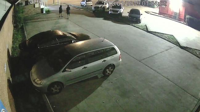 The two car thieves wearing shorts and hoodies. Picture: NSW Police